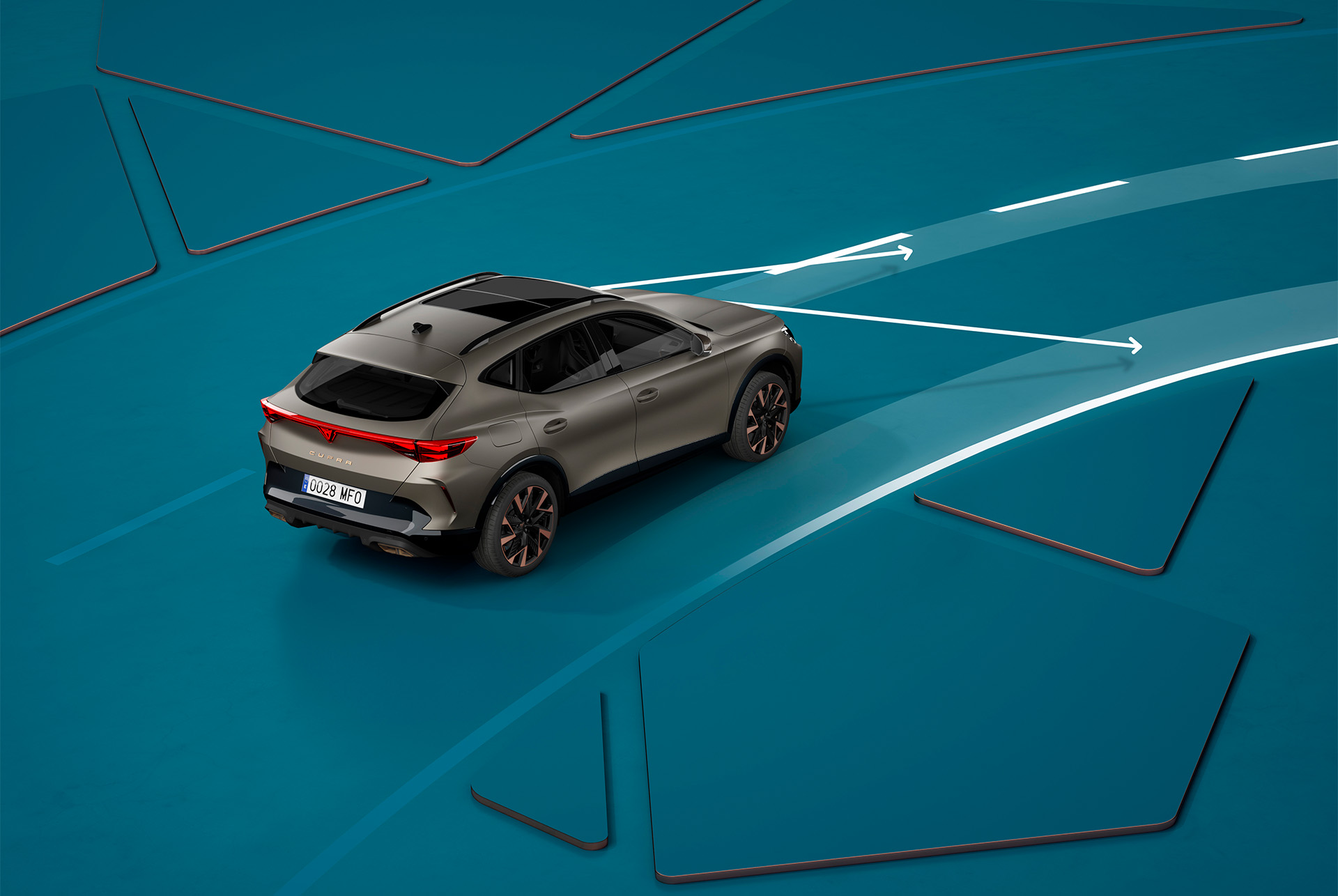 Nouveau CUPRA Formentor 2024 lane assist plus demo, blue background visual demonstration.